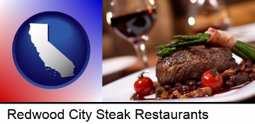 a steak dinner in Redwood City, CA