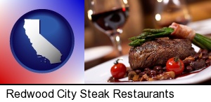 Redwood City, California - a steak dinner
