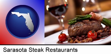 a steak dinner in Sarasota, FL