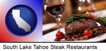 a steak dinner in South Lake Tahoe, CA