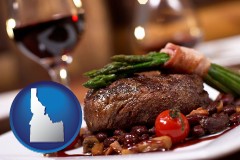 id map icon and a steak dinner