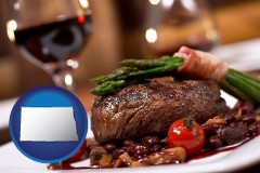north-dakota map icon and a steak dinner