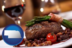 nebraska map icon and a steak dinner