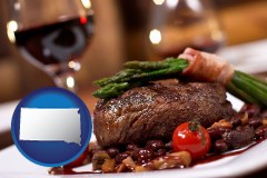 south-dakota map icon and a steak dinner