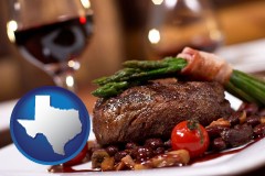 tx map icon and a steak dinner