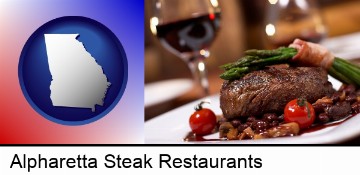 a steak dinner in Alpharetta, GA