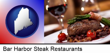 a steak dinner in Bar Harbor, ME