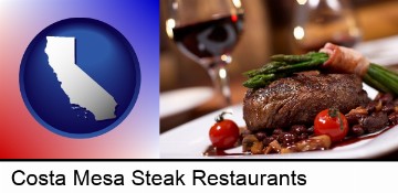 a steak dinner in Costa Mesa, CA