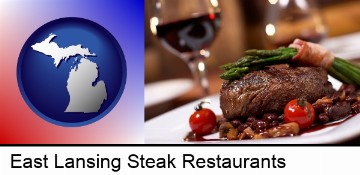 a steak dinner in East Lansing, MI