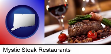 a steak dinner in Mystic, CT